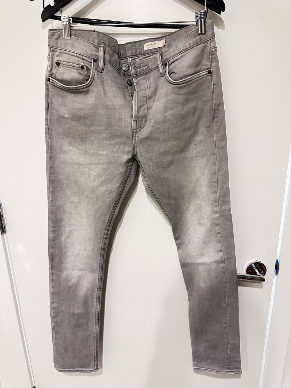 AllSaints Men's Skinny Jeans in Light Gray Wash